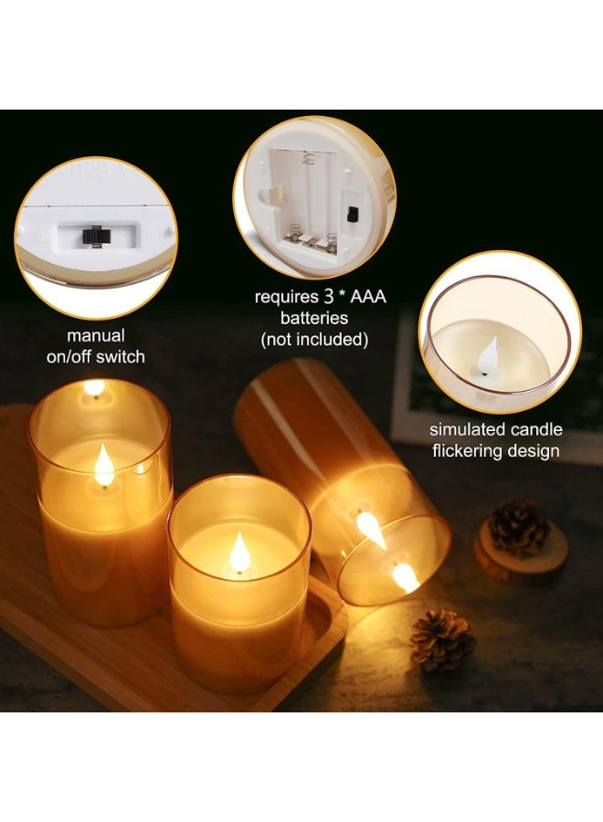 شموع زجاجية تعمل بالبطارية بتقنية LED بدون لهب، مزودة بجهاز تحكم عن بعد ومؤقت، شموع شمع حقيقي بإضاءة دافئة متلألئة لتزيين حفلات الزفاف والمناسبات المنزلية (عبوة من 3) - ذهبي - Image 3